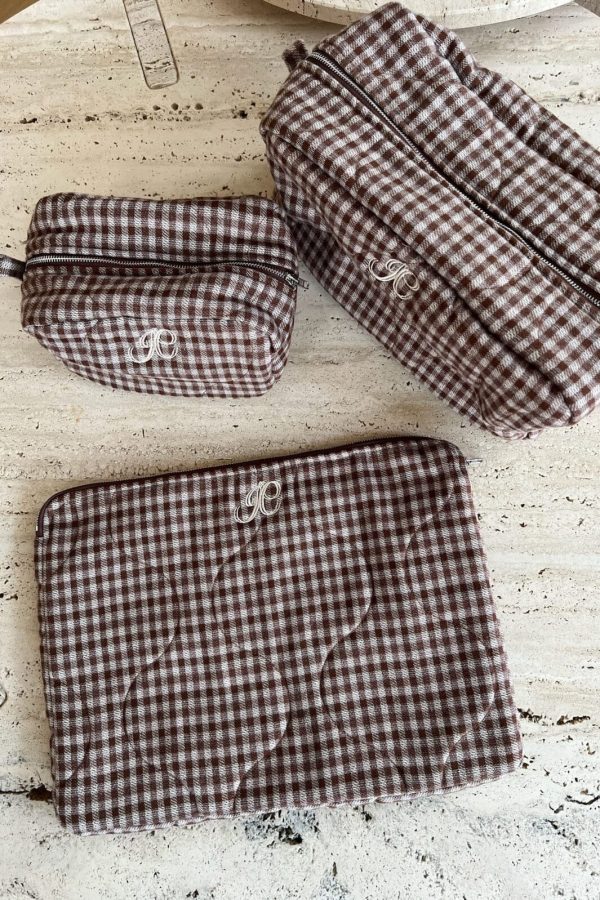 BYIC - Emilieic Mini Cosmetic Bag A23769 - Brownc - Brown Checks Online Sale