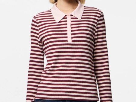 Pieces - Pcdonna Ls Rib Polo Fsy - 4879382 Tawny Port Pink-A-Boo on Sale