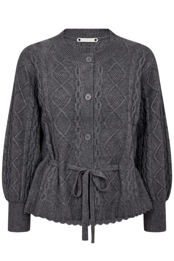 Co´couture - Rowcc Cable Tie Cardigan 32166 - 57 Grey Melange Online Sale