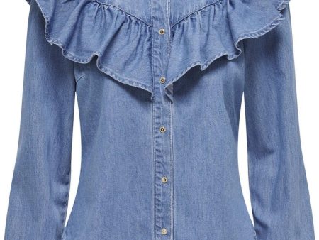 Only - Onlindigo Ls Frill Shirt Qyt - 4324886 Medium Blue Denim For Cheap