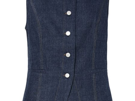 Pieces - Pcjabia Sl Boatneck Denim Vest 17160755 - 4850376 - Dark Blue Denim Fashion